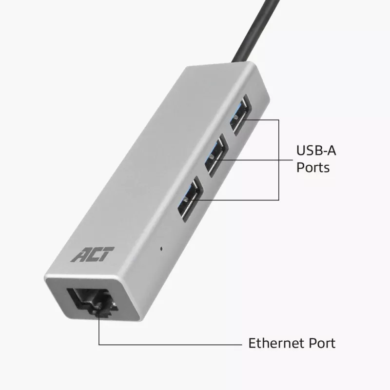 USB-C Hub ACT AC7055 3x USB-A Gigabit Ethernet