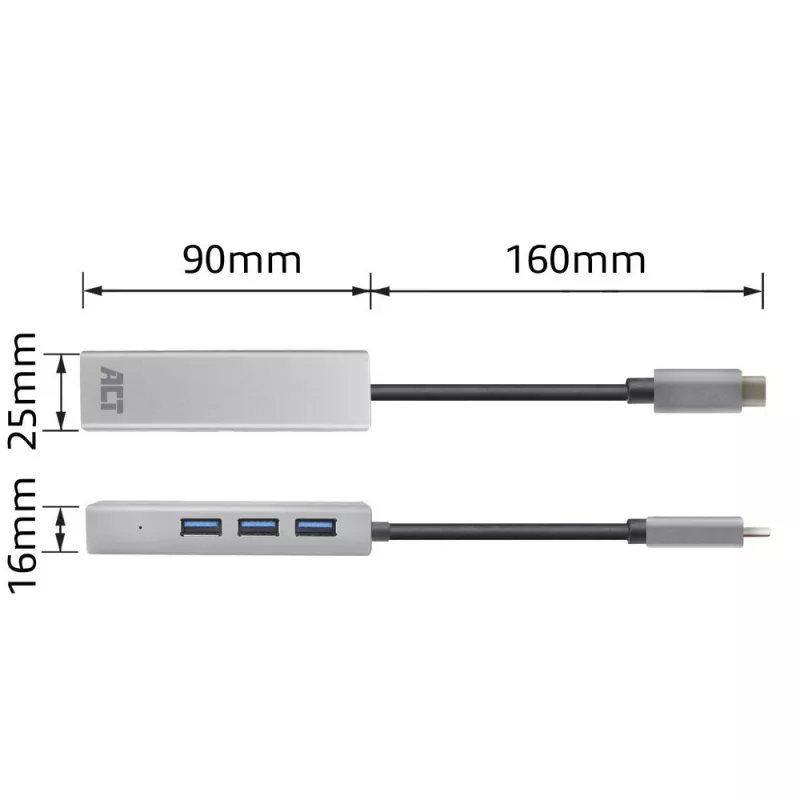 USB-C Hub ACT AC7055 3x USB-A Gigabit Ethernet