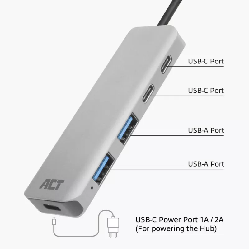 ACT AC7072 USB 3.2 Gen 1 Type-C centrinis įrenginys 5000 Mbit/s juoda pilka