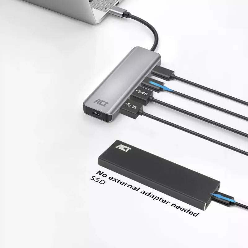ACT AC7072 USB 3.2 Gen 1 Type-C centrinis įrenginys 5000 Mbit/s juoda pilka