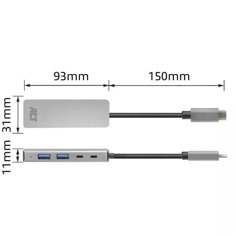 ACT AC7072 USB 3.2 Gen 1 Type-C centrinis įrenginys 5000 Mbit/s juoda pilka