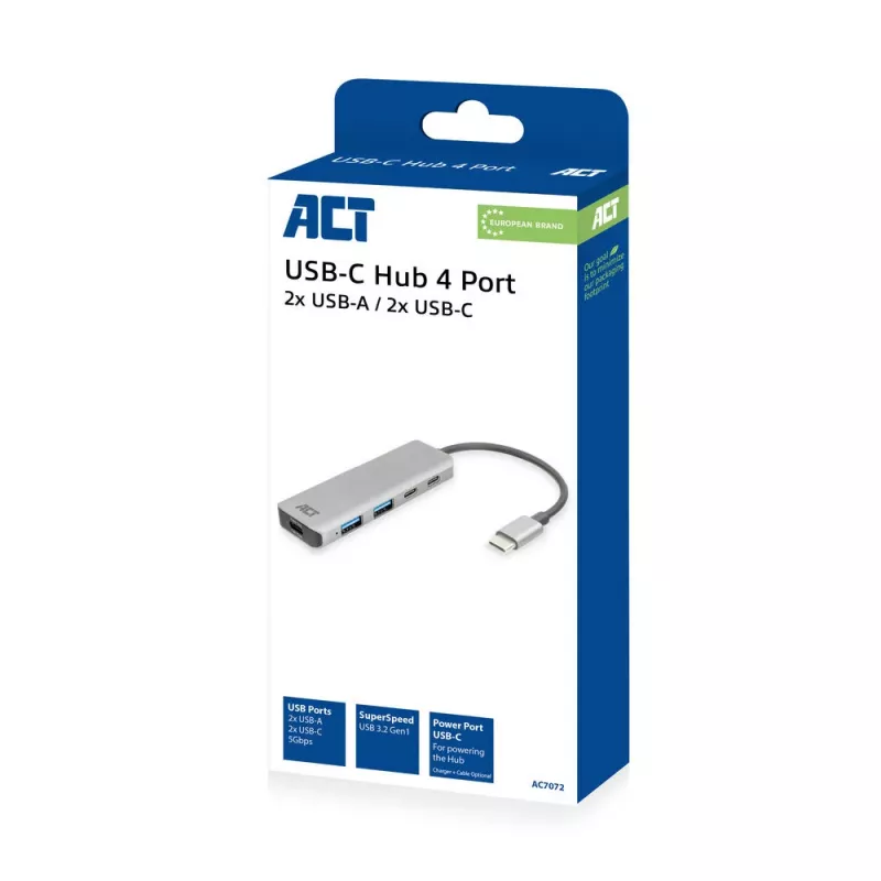 ACT AC7072 USB 3.2 Gen 1 Type-C centrinis įrenginys 5000 Mbit/s juoda pilka