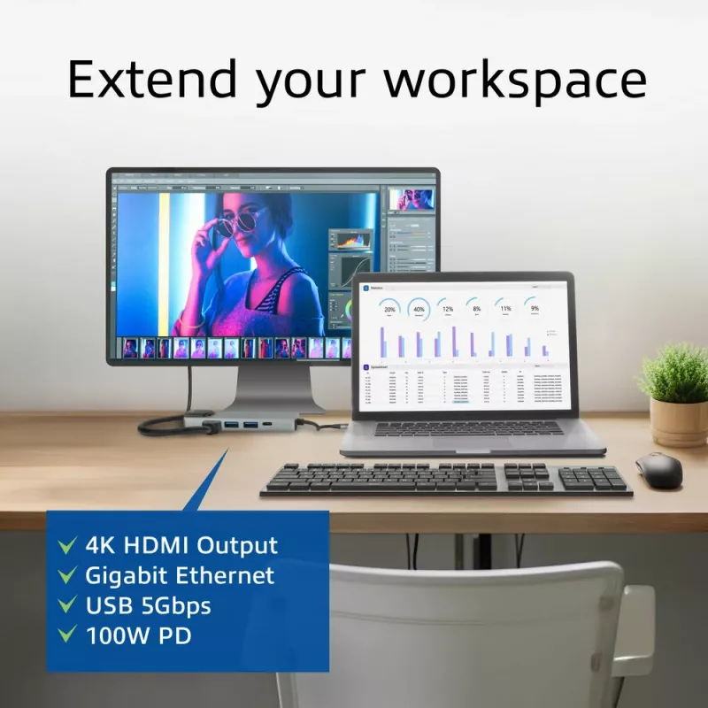 ACT USB-C 4K dokavimo stotelė 1 HDMI monitoriui, Ethernet, USB-A, PD praėjimas