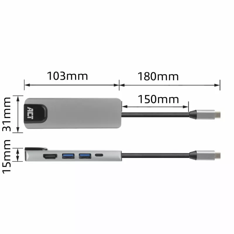 ACT USB-C 4K dokavimo stotelė 1 HDMI monitoriui, Ethernet, USB-A, PD praėjimas