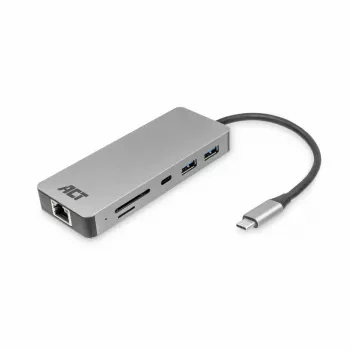 ACT USB-C 4K dokų stotelė su 1 HDMI monitoriumi, Ethernet, USB-C, USB-A, kortelių skaitytuvu ir PD perdavimu