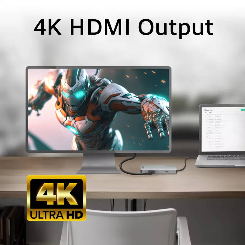 ACT USB-C 4K dokų stotelė su 1 HDMI monitoriumi, Ethernet, USB-C, USB-A, kortelių skaitytuvu ir PD perdavimu