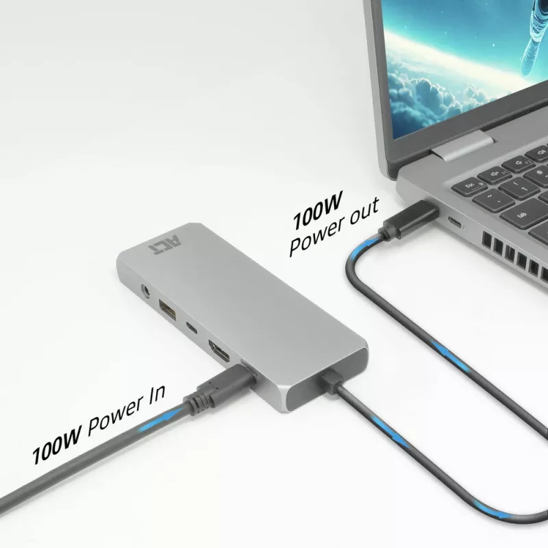 ACT USB-C 4K / 8K 30Hz dokavimo stotelė su 1 HDMI monitoriumi, 2,5 Gigabit eternetu, USB-C 10Gbps, USB-A 10Gbps, 3,5 mm garso išvestimi, PD praėjimu