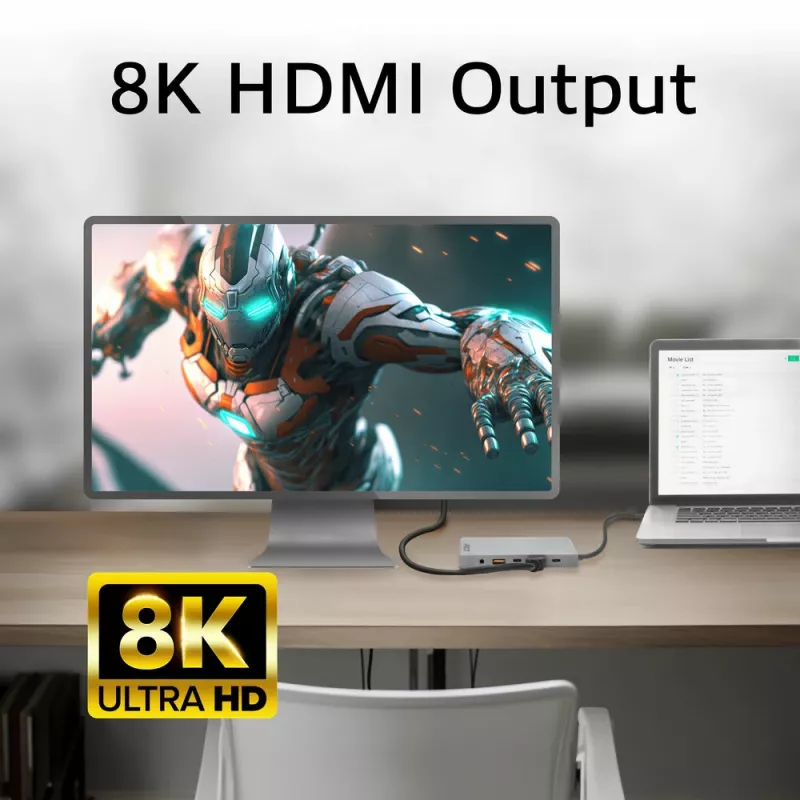 ACT USB-C 4K / 8K 30Hz dokavimo stotelė su 1 HDMI monitoriumi, 2,5 Gigabit eternetu, USB-C 10Gbps, USB-A 10Gbps, 3,5 mm garso išvestimi, PD praėjimu