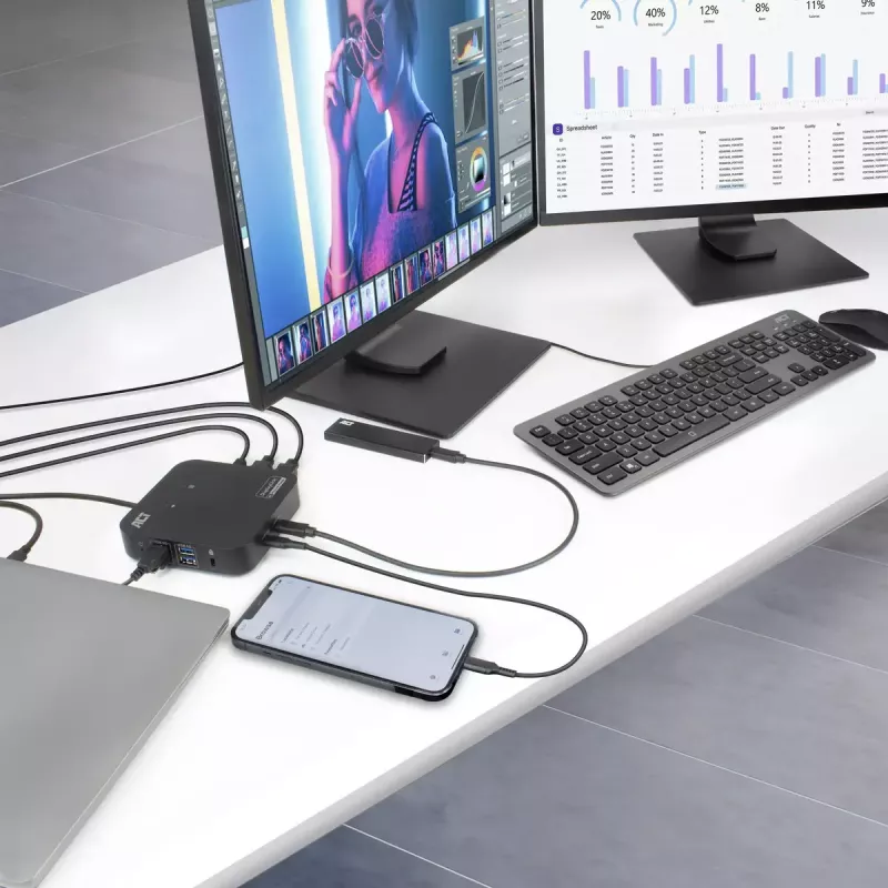 ACT Universal USB-C dokų stotelė 4K, 2 HDMI/DisplayPort monitoriams, DisplayLink, kompaktiškas dizainas