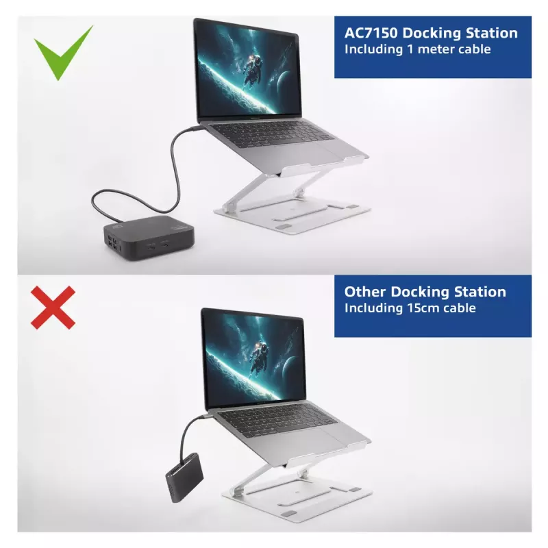 ACT Universal USB-C dokų stotelė 4K, 2 HDMI/DisplayPort monitoriams, DisplayLink, kompaktiškas dizainas