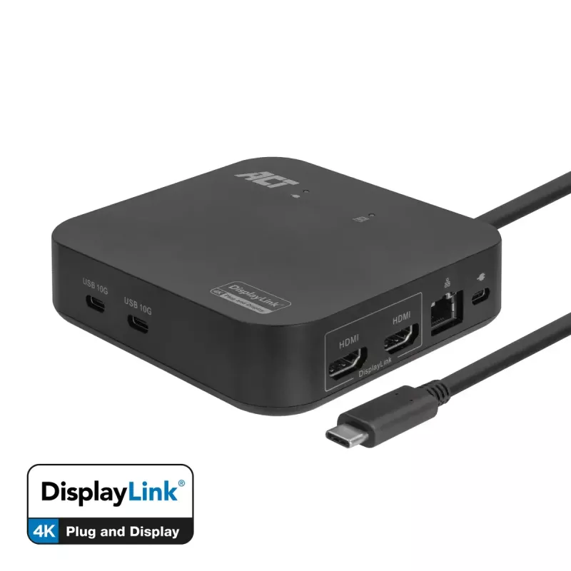 ACT Universal USB-C dokų stotelė 4K, 2 HDMI/DisplayPort monitoriams, DisplayLink, kompaktiškas dizainas