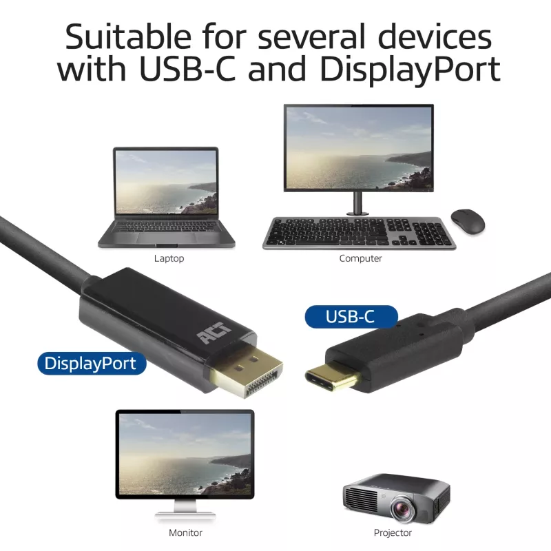 USB-C į DisplayPort laidas ACT AC7325 2 metrai