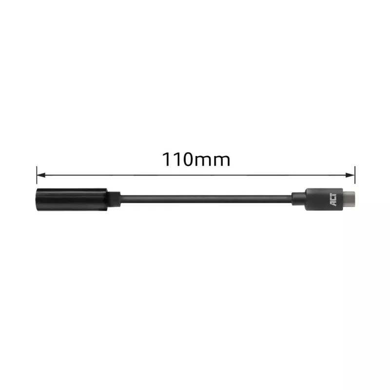 Garso adapteris ACT AC7380 USB-C (vyriškas) į 3,5 mm (moteriška) 0,11 m juodas