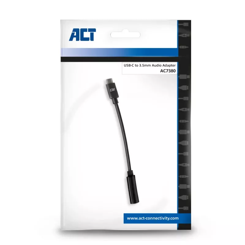 Garso adapteris ACT AC7380 USB-C (vyriškas) į 3,5 mm (moteriška) 0,11 m juodas