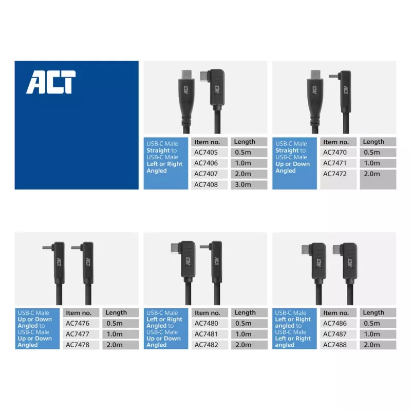 ACT USB 3.0 kampinis kabelis USB-C 1 m 5 Gbit/s juodas