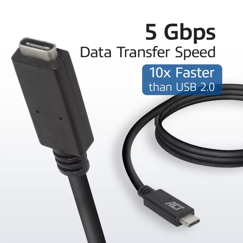 ACT USB 3.0 ilginimo laidas USB-C 2 m 5 Gbit/s juodas