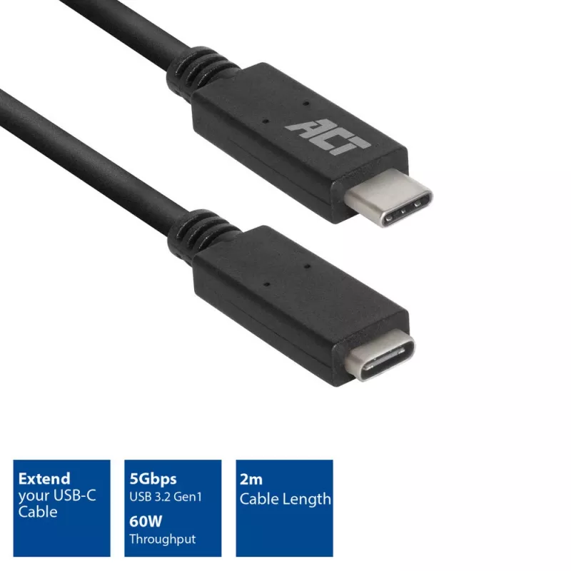 ACT USB 3.0 ilginimo laidas USB-C 2 m 5 Gbit/s juodas
