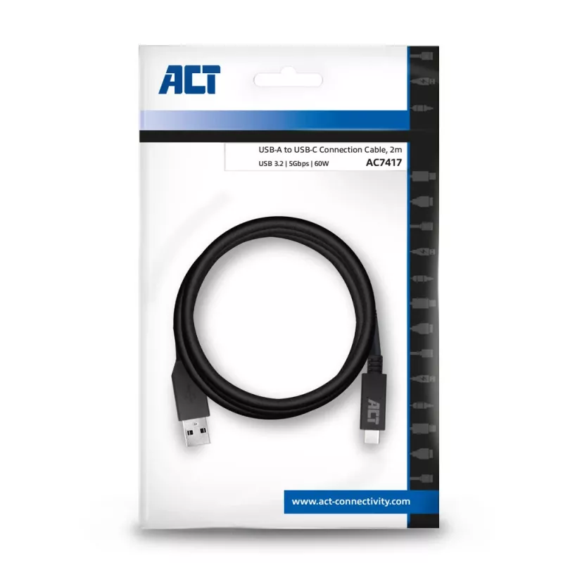 ACT USB 3.0 kabelis USB-A į USB-C 2 m 5 Gbit/s juodas