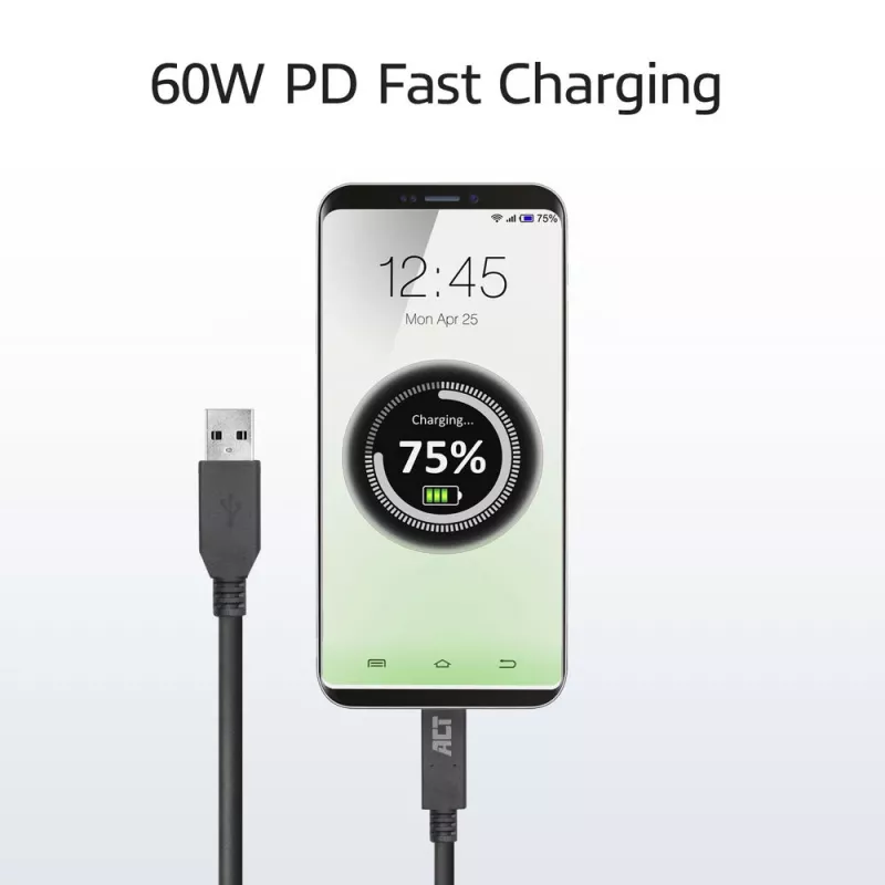 ACT USB 3.0 kabelis USB-A į USB-C 2 m 5 Gbit/s juodas