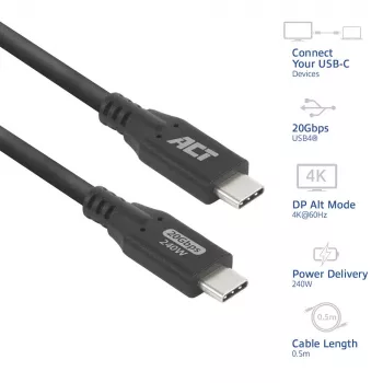 ACT USB4 20Gbps 240W USB Type-C laidas 0,5 m juodas