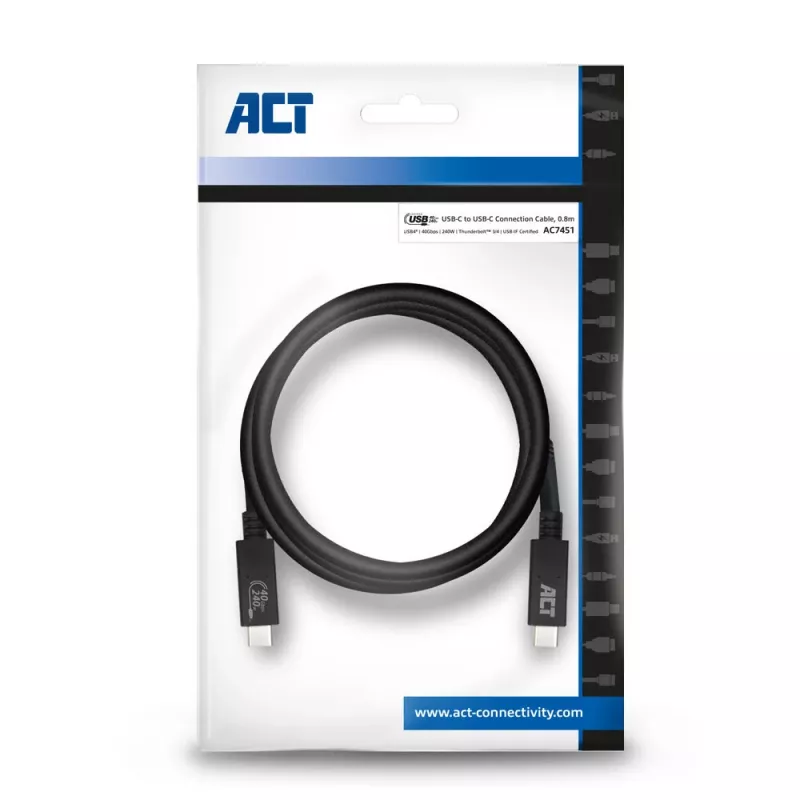 ACT USB4® 40Gbps 240W USB Type-C® laidas, USB-IF sertifikuotas, 0,8 m