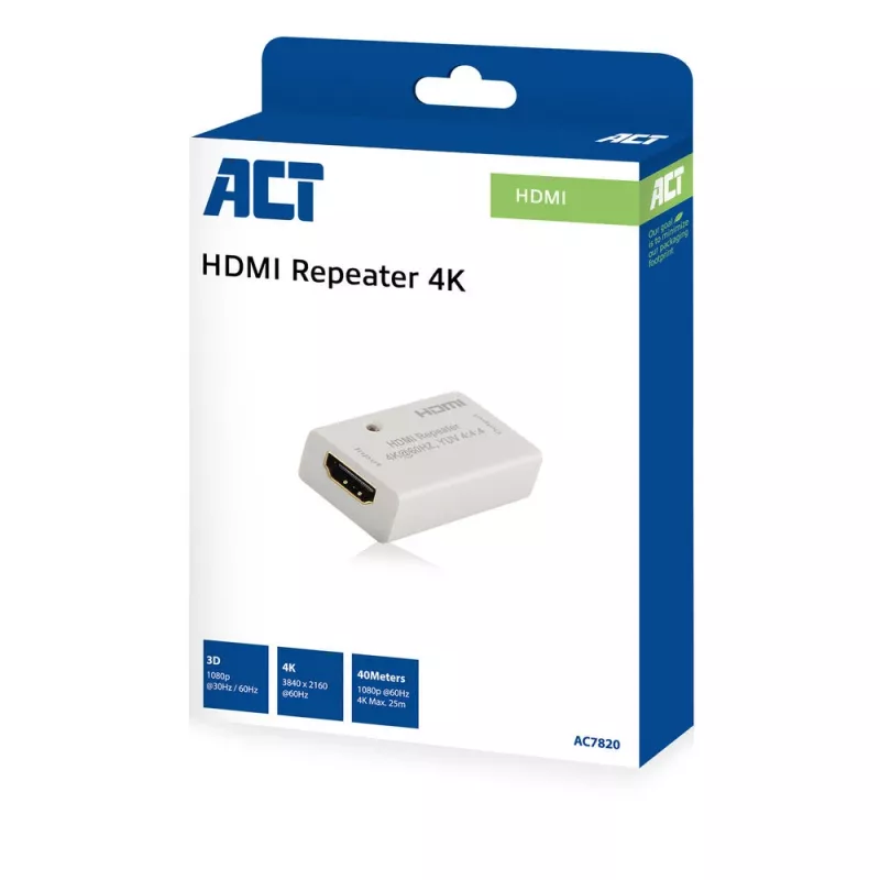 HDMI kartotuvas ACT AC7820, HDMI signalo stiprintuvas iki 40 m, palaiko 4K