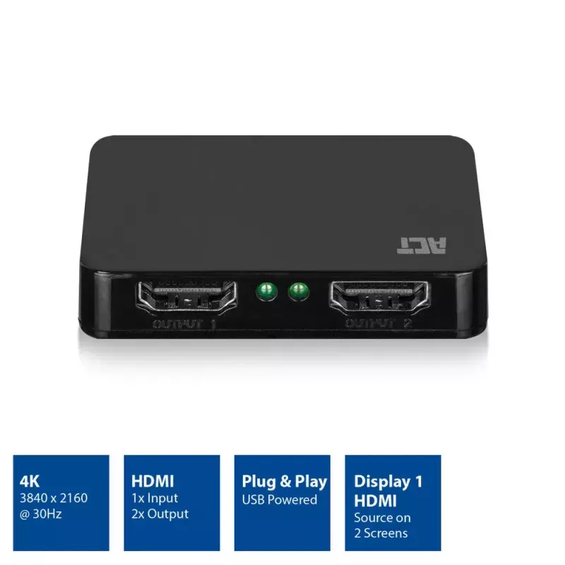 ACT AC7835 4K HDMI skirstytuvas 2 prievadai 3840 x 2160 juodas