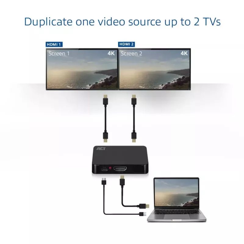 ACT AC7835 4K HDMI skirstytuvas 2 prievadai 3840 x 2160 juodas