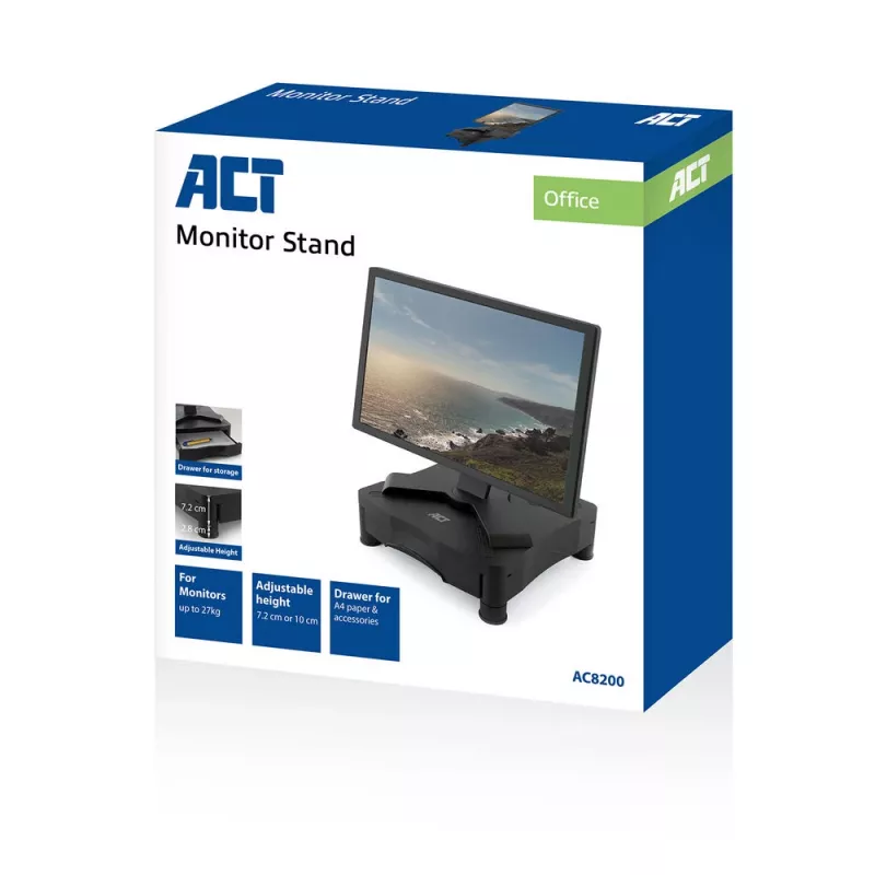 Monitorio stovas ACT AC8200 reguliuojamas aukštis su stalčiumi juodas