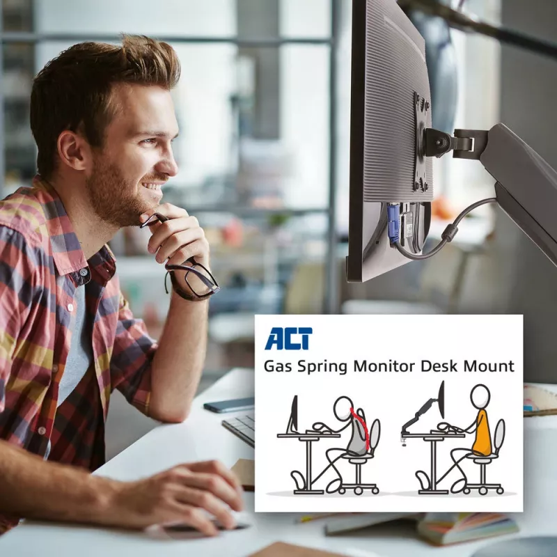 ACT Dujinė spyruoklė monitoriaus ranka Office juoda AC8311 Spaustuvas/Prakišamas 9 kg