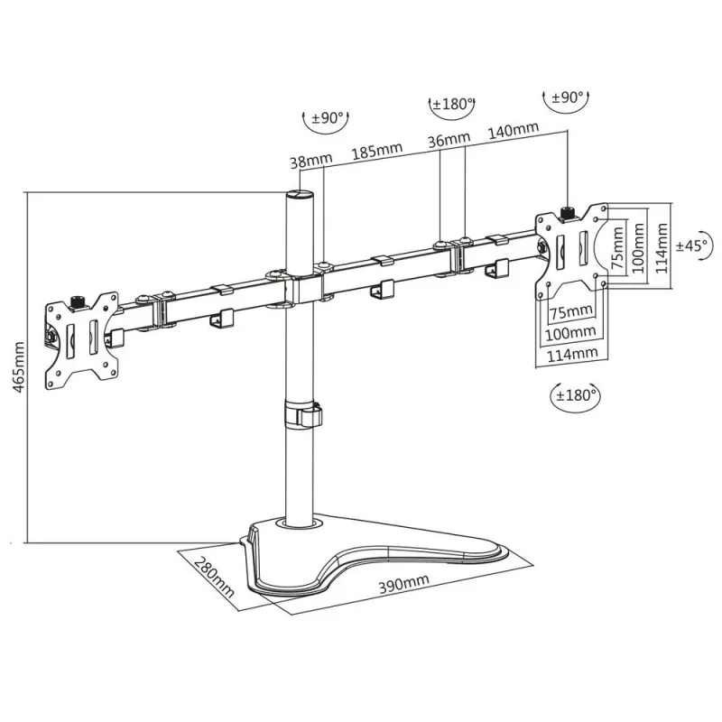 ACT laisvai pastatomas dviejų monitorių laikiklis AC8320, maks. svoris 16 kg, min. ekranas 33 cm, maks. ekranas 81,3 cm