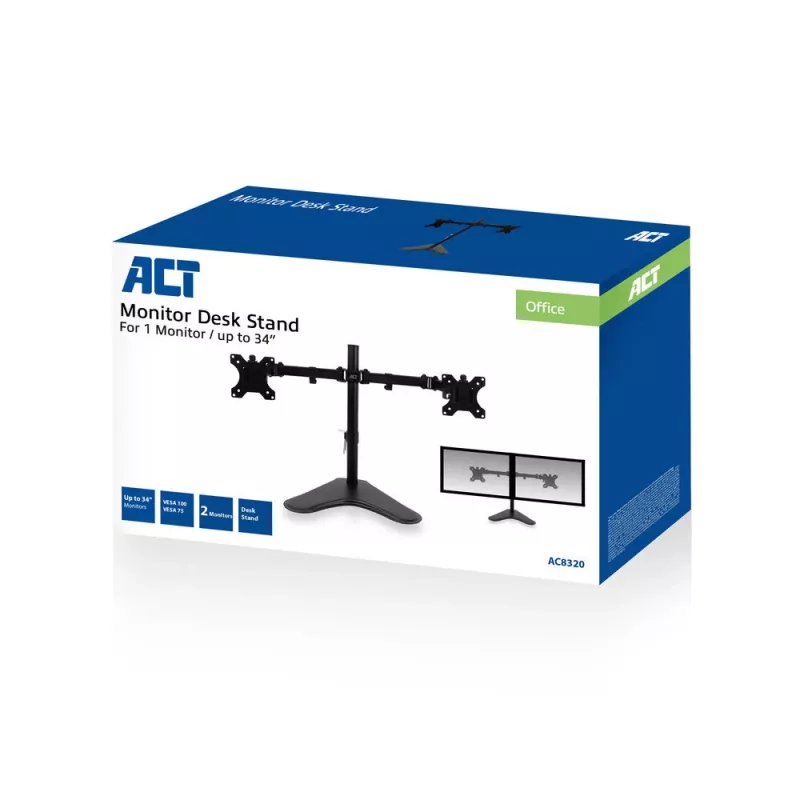 ACT laisvai pastatomas dviejų monitorių laikiklis AC8320, maks. svoris 16 kg, min. ekranas 33 cm, maks. ekranas 81,3 cm