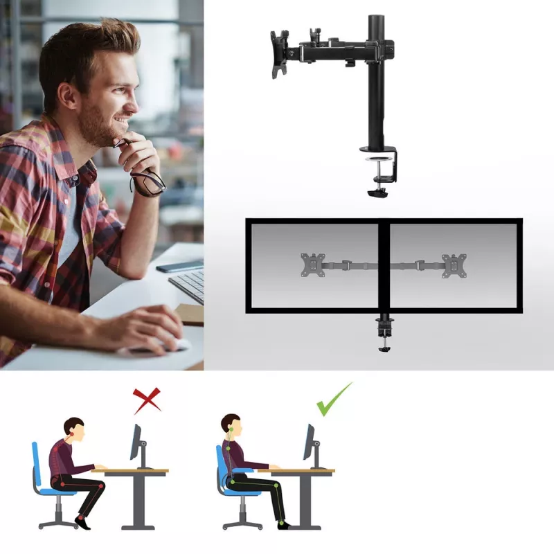 ACT dviejų monitorių laikiklis Office Solid Pro spaustuvu/per angą 12 kg 10-32 col.