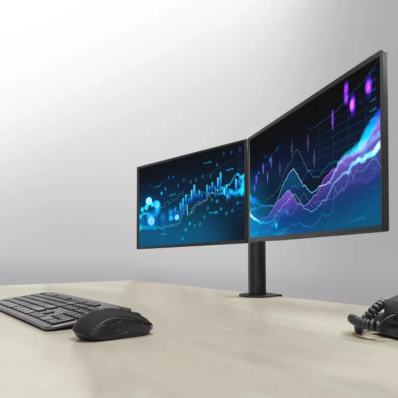 ACT dviejų monitorių laikiklis Office Solid Pro spaustuvu/per angą 12 kg 10-32 col.