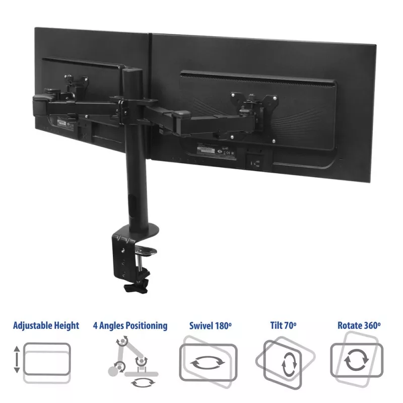 ACT dviejų monitorių laikiklis Office Solid Pro spaustuvu/per angą 12 kg 10-32 col.