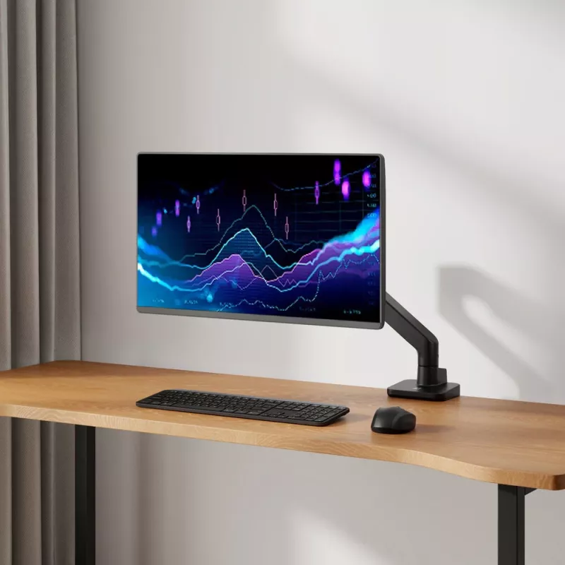 ACT monitorių laikiklis 49 colių Office Premium su dujine spyruokle, 1 monitoriui, tvirtinimas spaustuku / per stalą, 20 kg