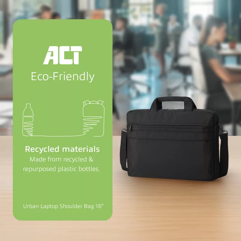 ACT Urban petinė kuprinė nešiojamiesiems kompiuteriams iki 16 colių, iš perdirbtų plastikinių butelių