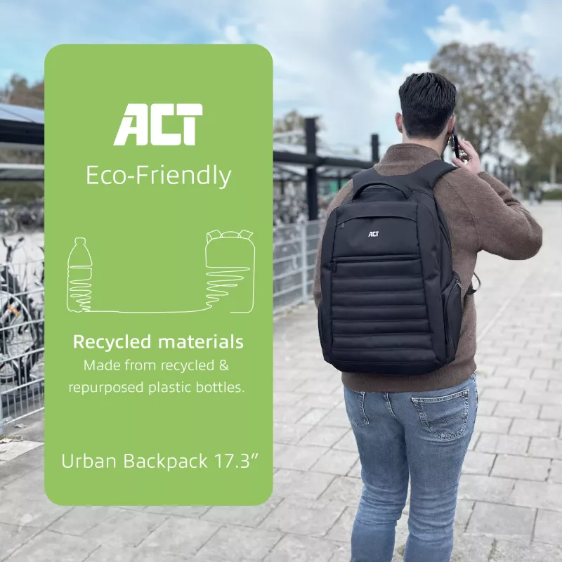 ACT Urban kuprinė nešiojamam kompiuteriui 17,3 colio, pagaminta iš perdirbtų plastikinių butelių