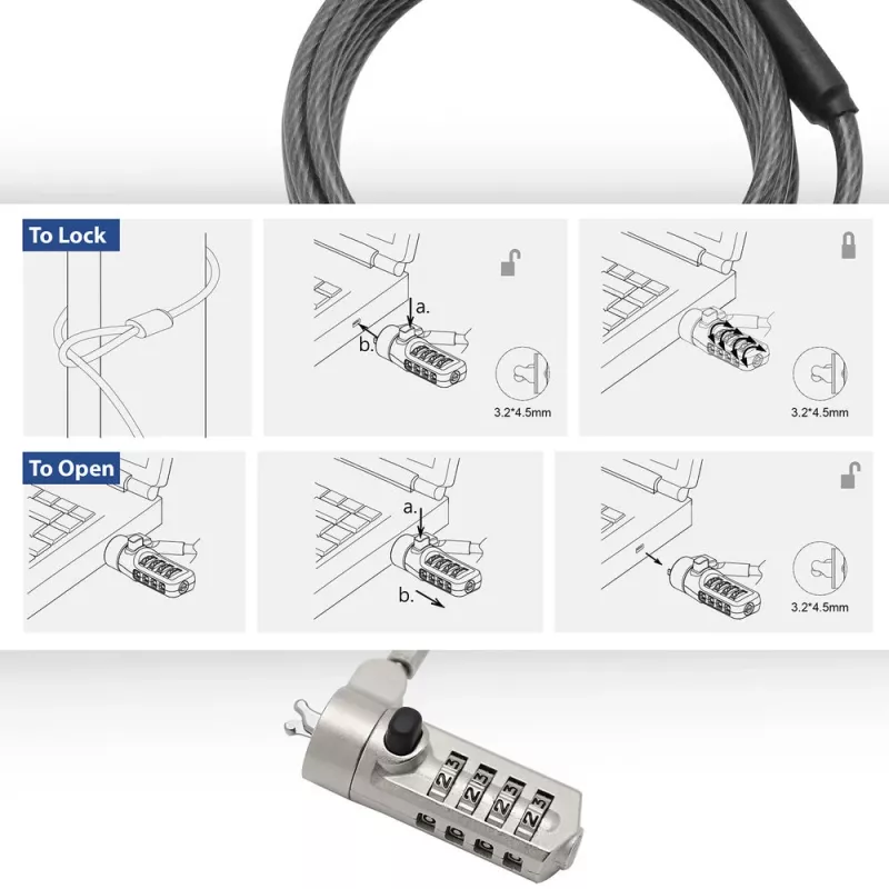 ACT Wedge Laptop Lock AC9035 spyna su kombinaciniu kodu, metalinis, 2 m kabelis