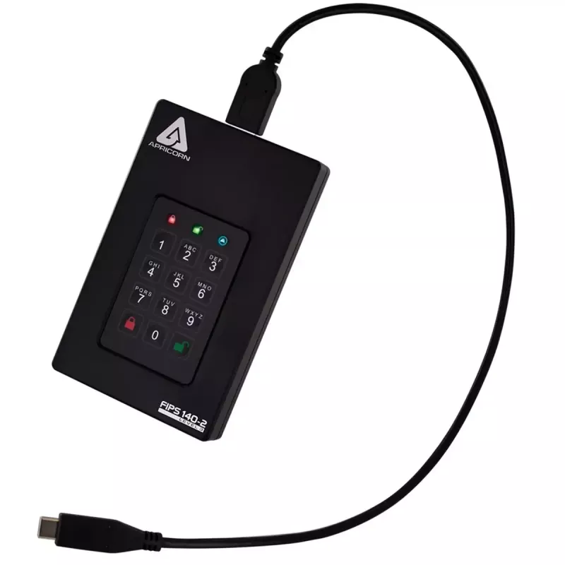 Išorinis HDD diskas Apricorn 2 TB USB Type-A į USB Type-C Aegis Fortress L3