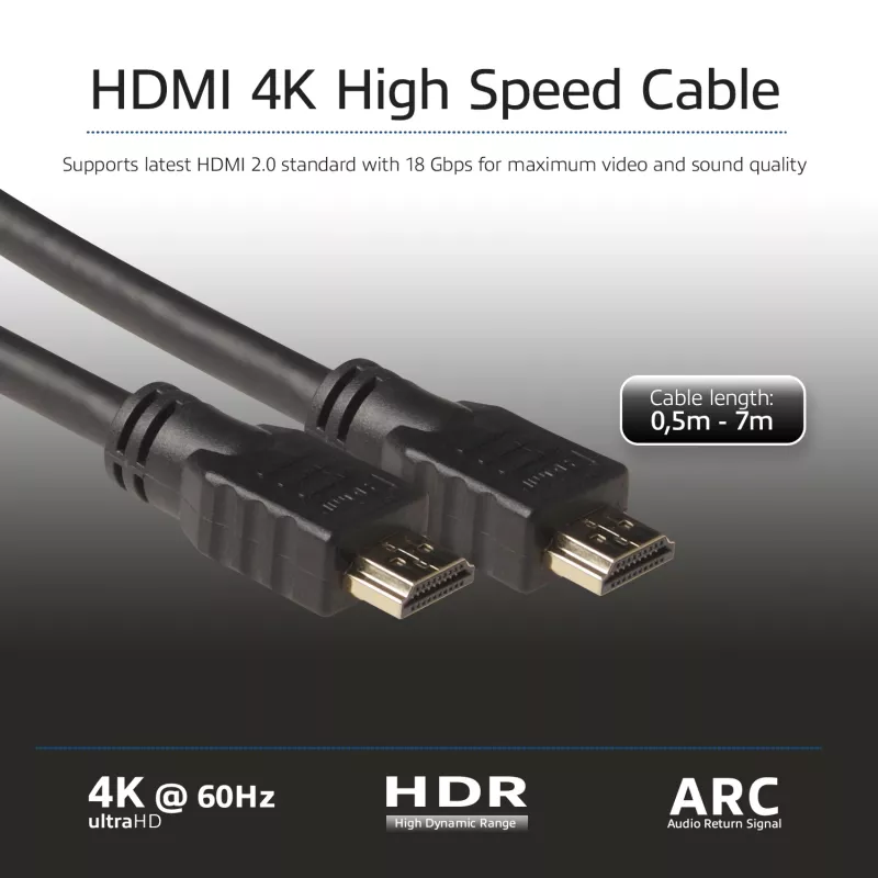 ACT 7 metrų High Speed HDMI 2.0 kabelis, HDMI-A vyriškas - HDMI-A vyriškas (AWG28)