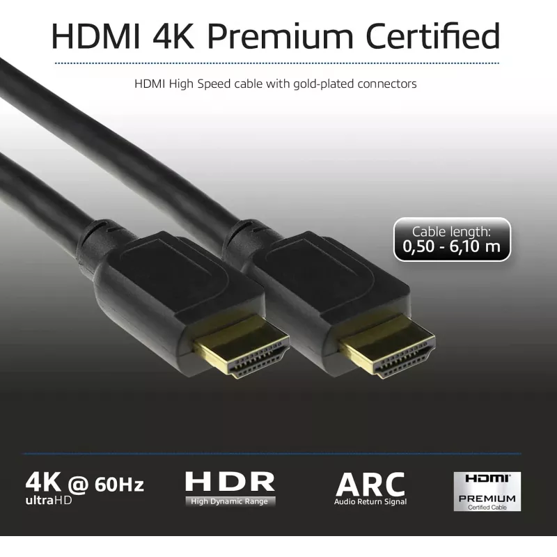 ACT 0,5 m HDMI High Speed premium sertifikuotas laidas v2.0 HDMI-A kištukas - HDMI-A kištukas