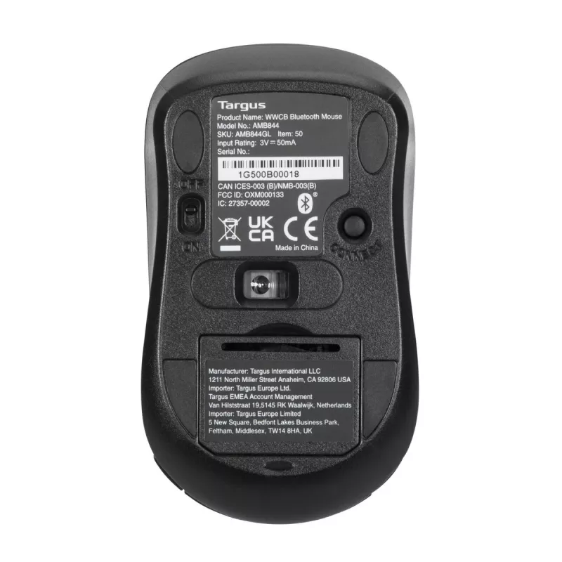 Targus AMB844GL Bluetooth pelė su antimikrobine danga, ambidekstrinė, optinė, 1000 DPI