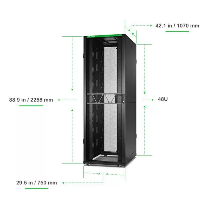 APC NetShelter SX Server Rack Gen 2, 48U, 2258H x 750P x 1070G mm, su šonais, juodas