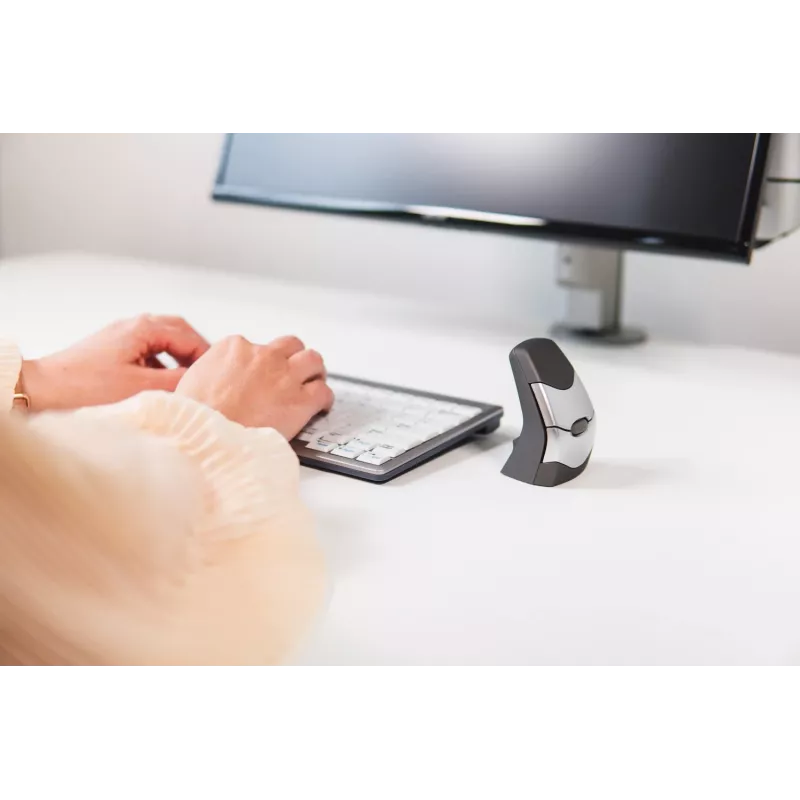 BakkerElkhuizen DXT 2 Precision Mouse belaidė, ambidekstrinė, vertikalaus dizaino, lazerinė, RF belaidė + Bluetooth, 2000 DPI, juoda, pilka