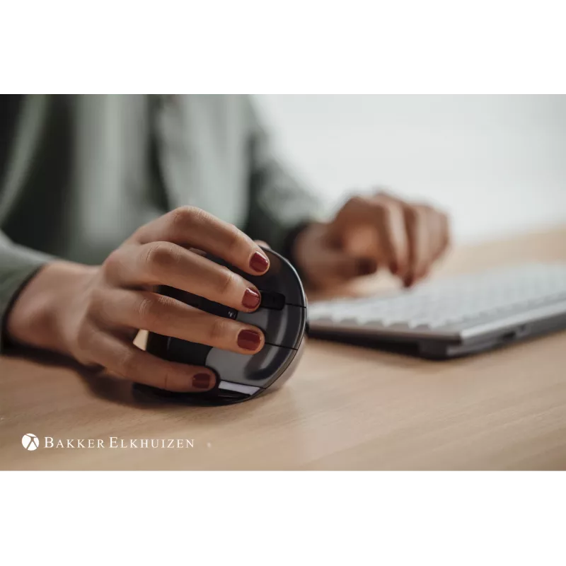 BakkerElkhuizen Evoluent D Didelė, Dešinei rankai, Vertikalus dizainas, Lazerinis, USB A, 3200 DPI, Juoda, Pilka, Sidabrinė
