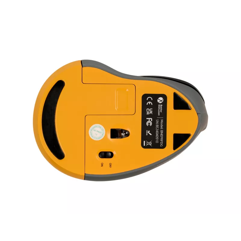 BakkerElkhuizen PRF Mouse Wireless belaidė vertikali pelė, tamsiai pilka, dešinei rankai, optinė, RF belaidė, 1600 DPI, juoda, pilka