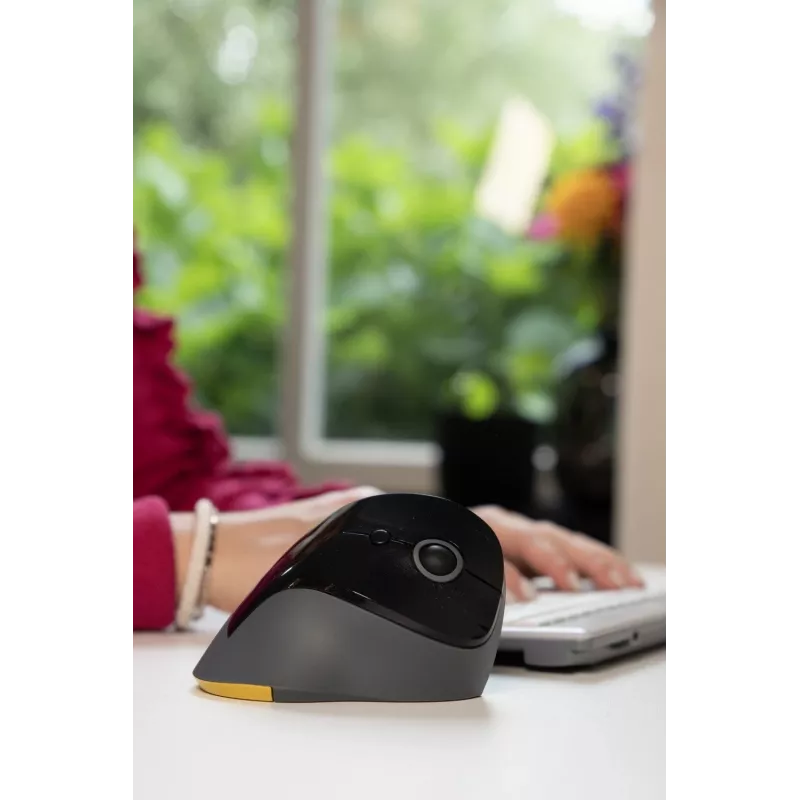 BakkerElkhuizen PRF Mouse Wireless belaidė vertikali pelė, tamsiai pilka, dešinei rankai, optinė, RF belaidė, 1600 DPI, juoda, pilka
