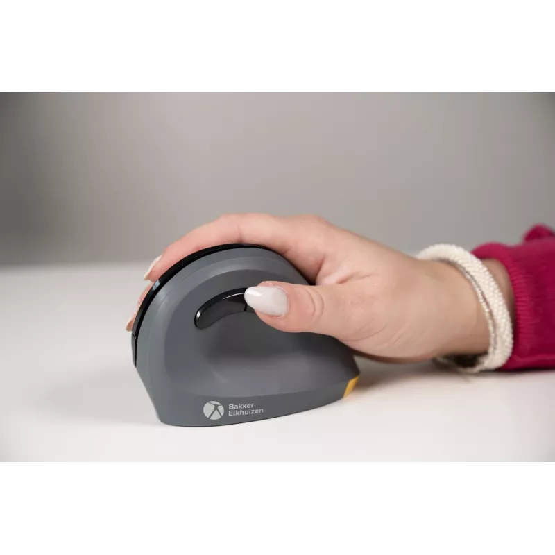 BakkerElkhuizen PRF Mouse Wireless belaidė vertikali pelė, tamsiai pilka, dešinei rankai, optinė, RF belaidė, 1600 DPI, juoda, pilka