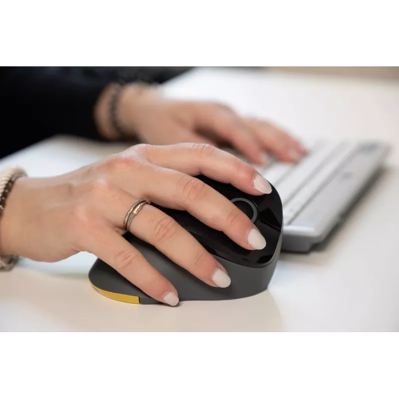 BakkerElkhuizen PRF Mouse Wireless belaidė vertikali pelė, tamsiai pilka, dešinei rankai, optinė, RF belaidė, 1600 DPI, juoda, pilka